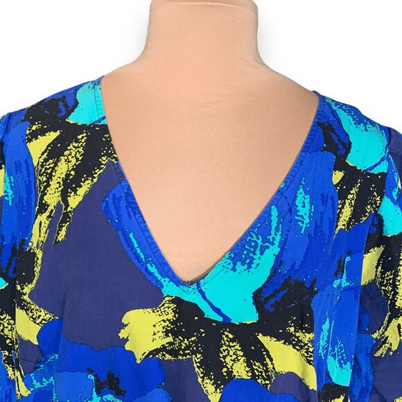 Christopher John Rogers x Target Blue Dark Floral Ruffle Puff Sleeve Maxi Plus - Picture 5 of 9